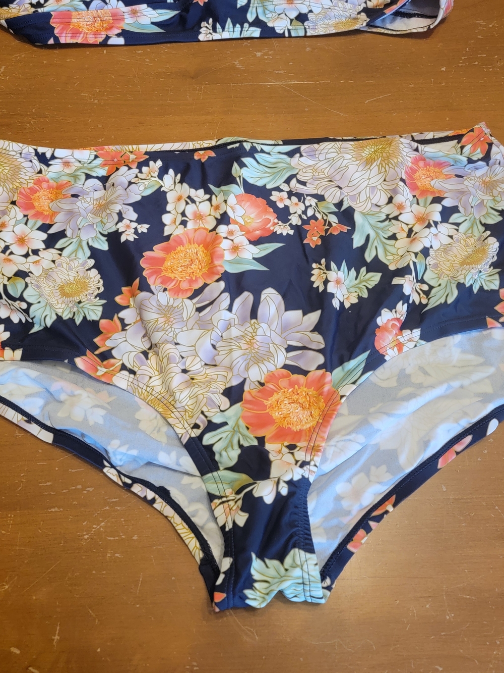 MeetCurve Ruffle Bikini Navy with Floral Print High Waist Bottom 3X NWT - Picture 3 of 13